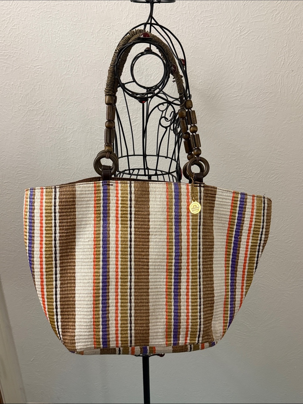 🎬🎬🎬BOGOHO🎬🎬🎬Big Buddha Striped Brown Multi-Color Tote Bag
